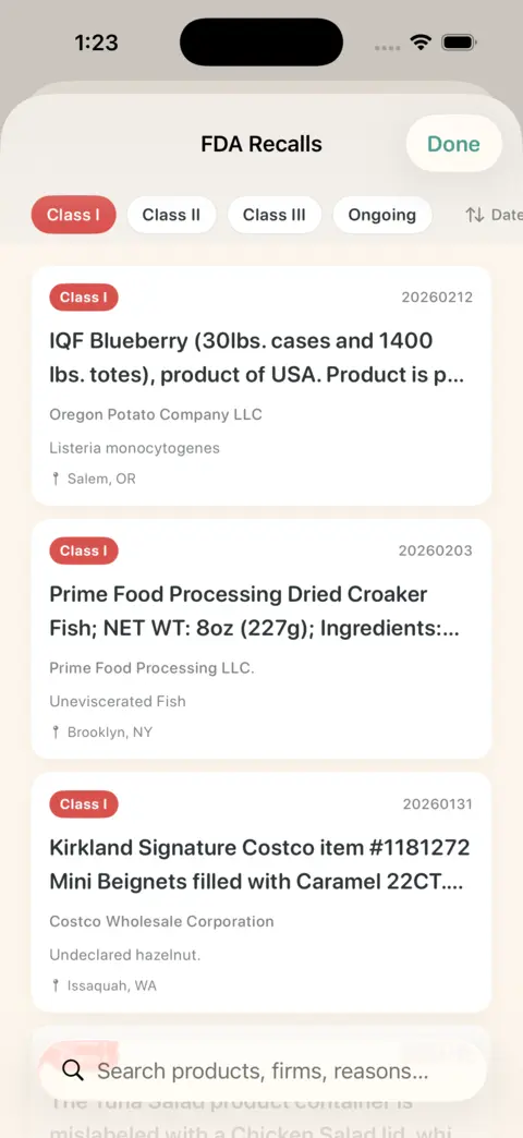 Snack Check FDA recalls view